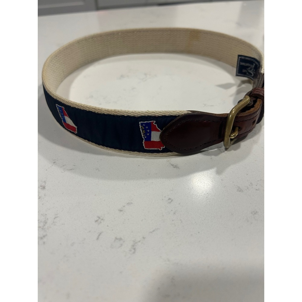 State Traditions Kids Georgia Flag Canvas Ribbon Belt Navy Cream‎ Leather 26/65